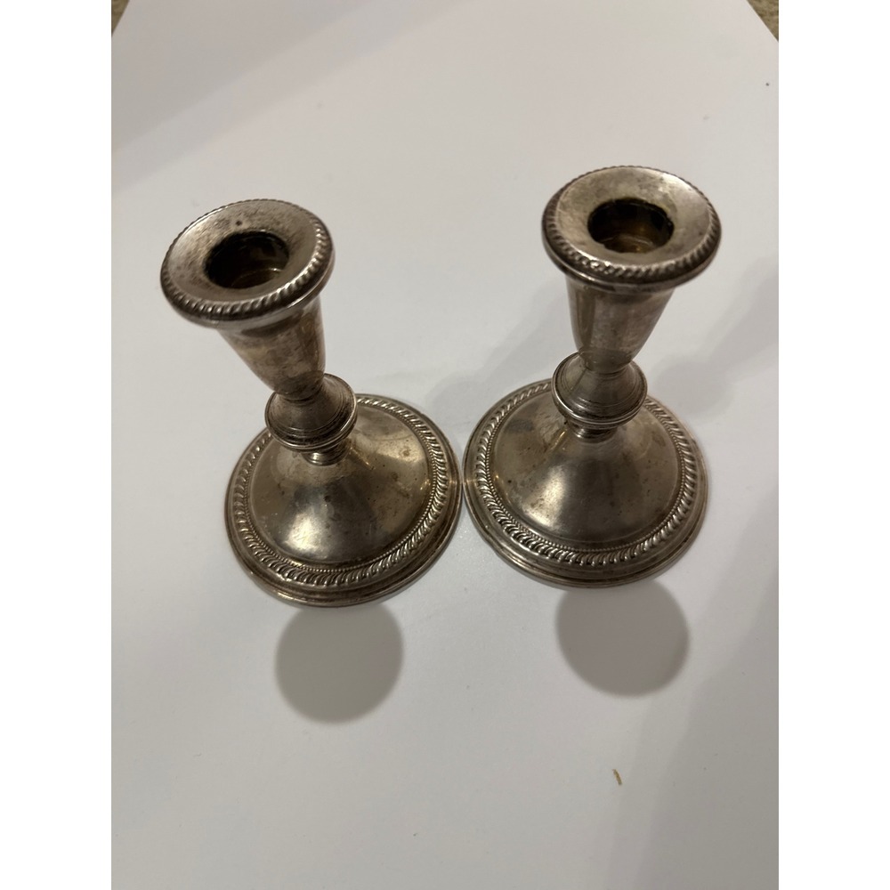 Duchin Creation Sterling Silver Weighted Candlesticks Pair Gadroon Border 3.5in
